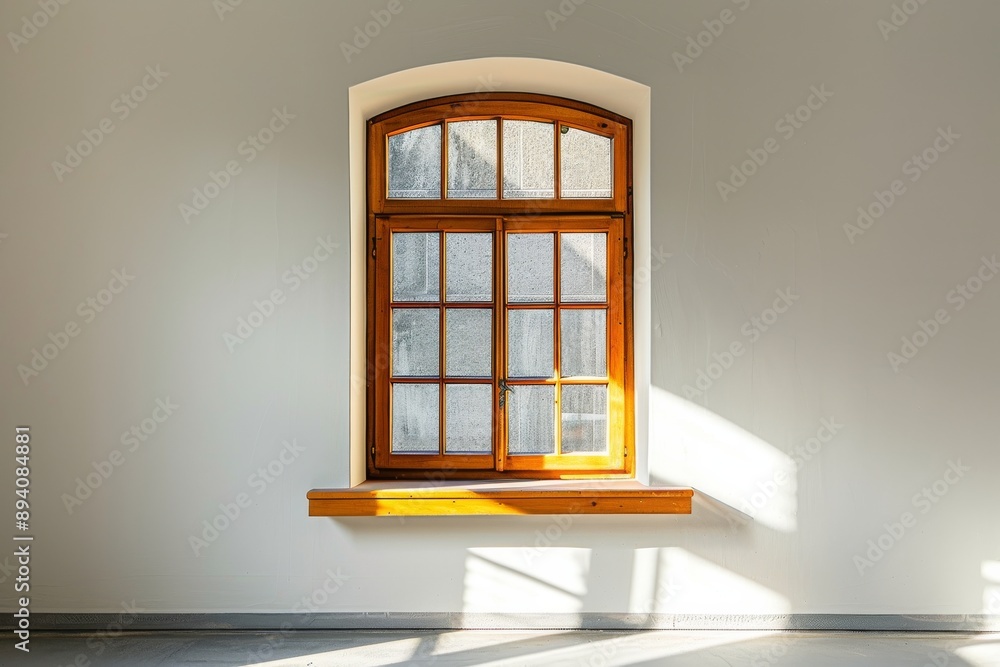 Wooden window on a white wall in the interior of the house Wooden window on a white wall in the interior of the house