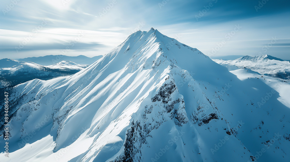 a snow-capped mountain peak, climbers visible, dramatic shadows a snow-capped mountain peak, climbers visible, dramatic shadows