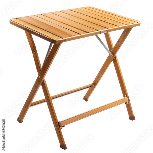 Modern wooden folding table with slatted top, ideal for outdoor or indoor use, offering style, functionality, and easy storage.