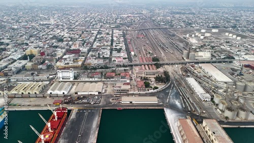 Shot of port of veracruz and railroad in mexico photo