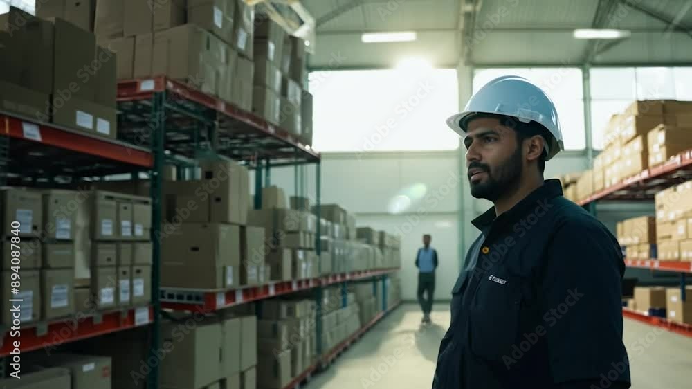Warehouse Worker Looking at Boxes. Warehouse Worker Looking at Boxes.