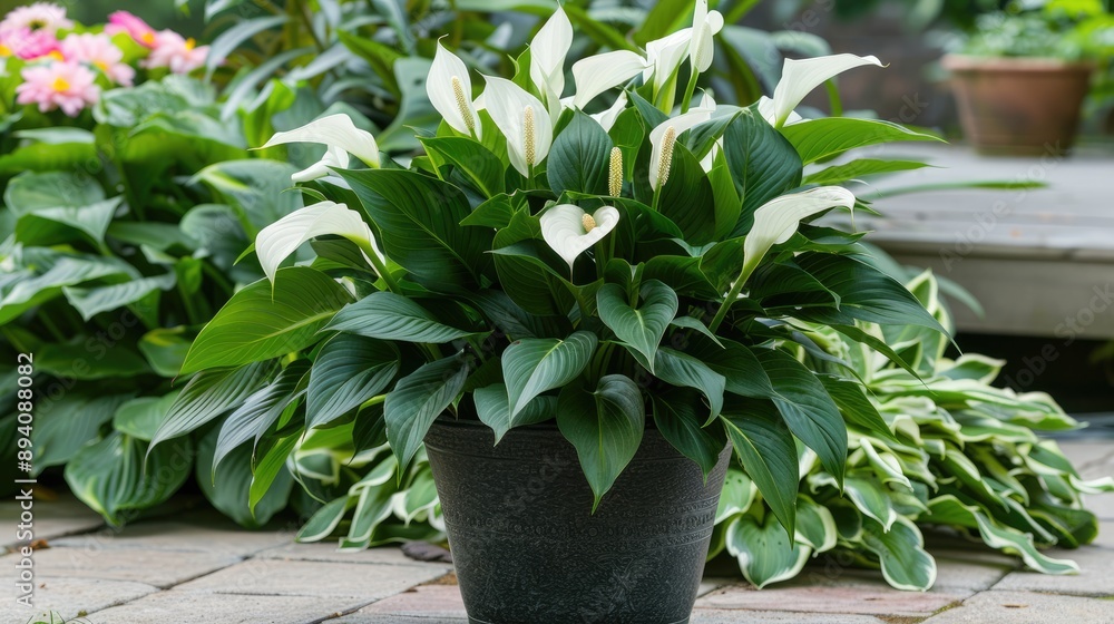 Highly favored and low-maintenance, this variety features large, glossy deep green leaves, a dense upright form, and long-lasting white blooms with a central yellow or white spadix. Highly favored and low-maintenance, this variety features large, glossy deep green leaves, a dense upright form, and long-lasting white blooms with a central yellow or white spadix.