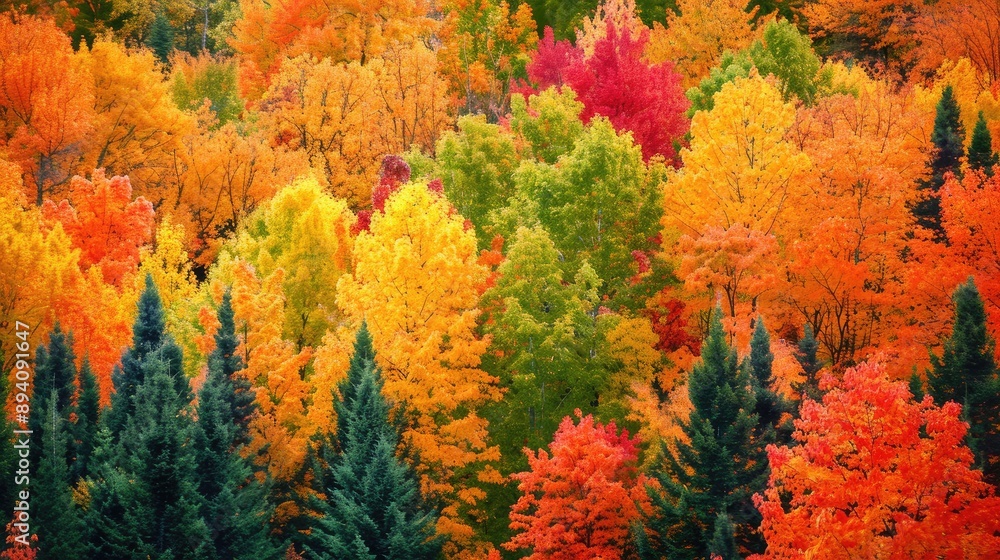 Majestic forest with trees displaying a stunning array of fall colors Majestic forest with trees displaying a stunning array of fall colors