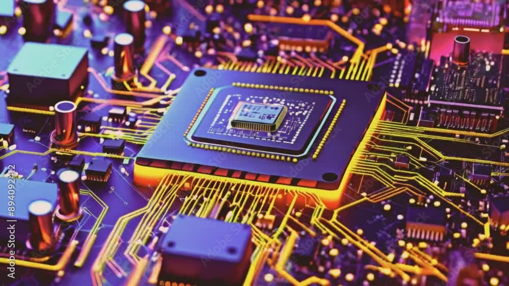 Illustration of AI circuit board representing central computer ...