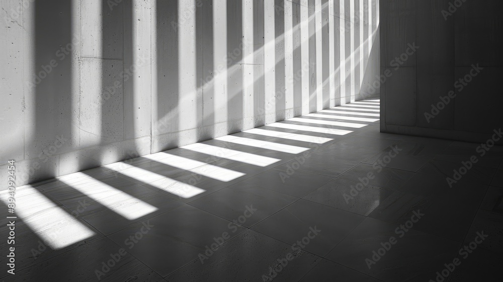 Abstract blend of gray shadow and light on white wall; interior room with dark architectural stripes, monochrome. Abstract blend of gray shadow and light on white wall; interior room with dark architectural stripes, monochrome.