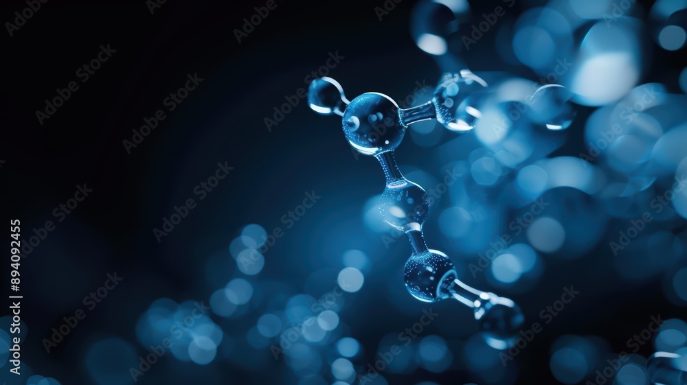 Close-up of Molecular Structure with Blue Light Reflections in a Dark Background