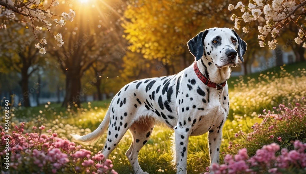 Dalmatian Dog in a Meadow of Flowers. Dalmatian Dog in a Meadow of Flowers.
