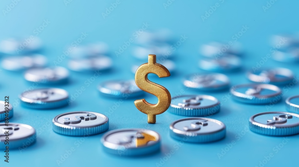 Golden Dollar Sign with Silver Coins Golden Dollar Sign with Silver Coins