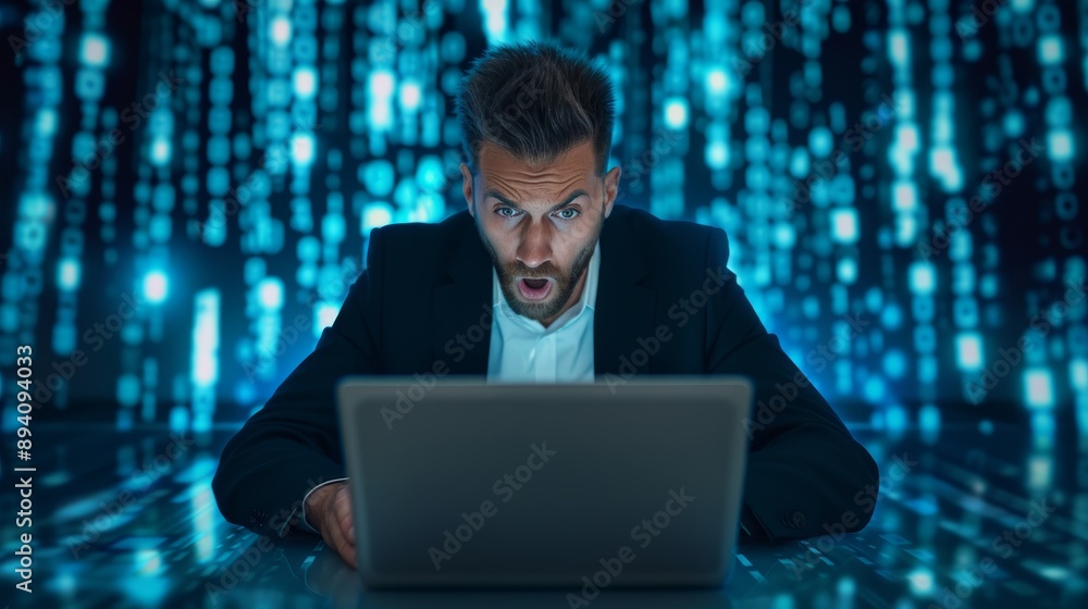 Man Surprised by Data on Laptop Man Surprised by Data on Laptop