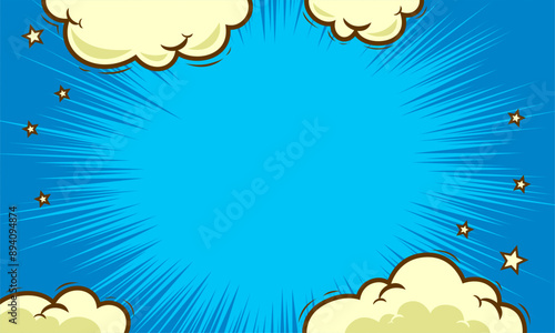 Pop art comic background with cloud. Cartoon Vector Illustration on blue