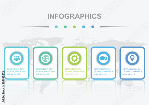 Infographic 5 colorful badges template design with reflect