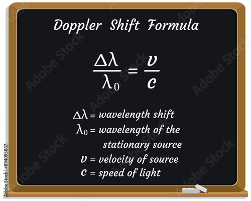 Doppler Shift Formula on a black chalkboard. Education. Science. Formula. Vector illustration.