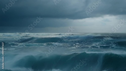 Even amidst the stormy chaos there is a certain calmness and tranquility to the ocean its rolling waves offering a peaceful respite from the tumult above.