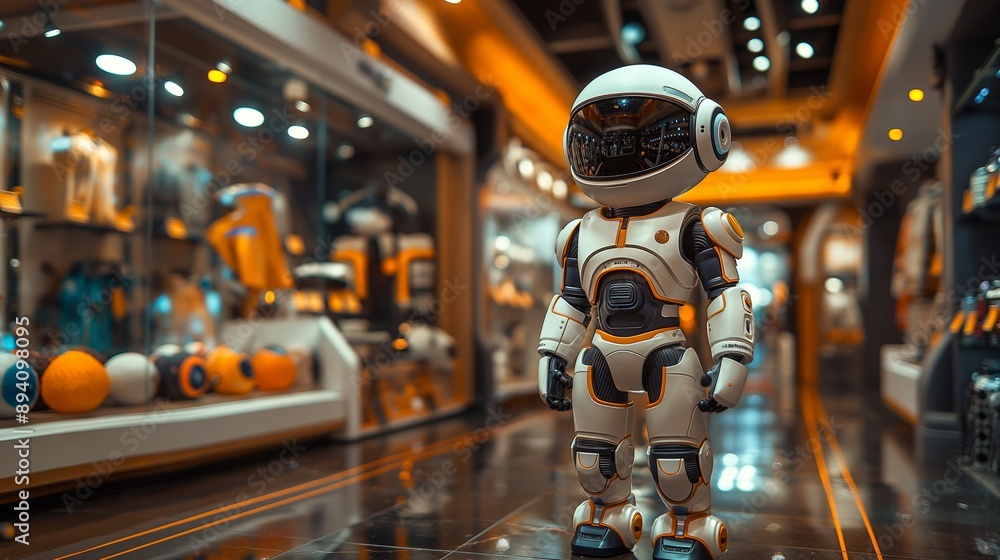 Small Humanoid Robot in a Modern Gadget Store Displaying Latest Technology Small Humanoid Robot in a Modern Gadget Store Displaying Latest Technology