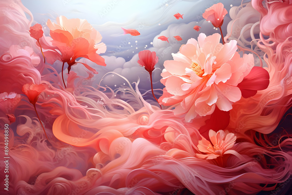 Dreamy Floral Art: Pink Flowers in a Swirl Dreamy Floral Art: Pink Flowers in a Swirl