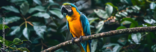 Arara colorida empoleirada em um galho tropical photo