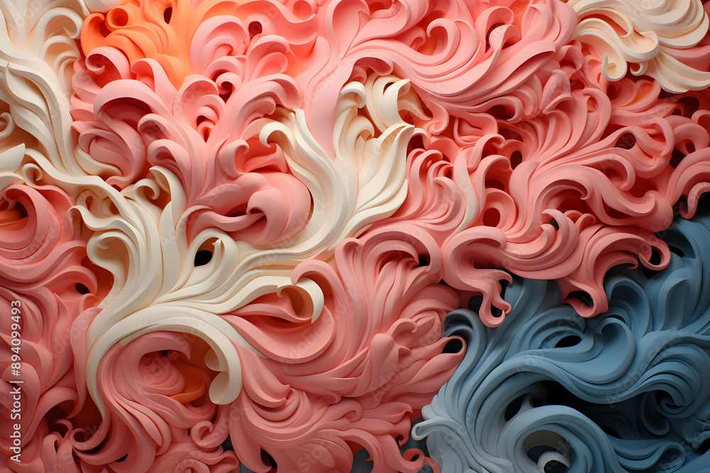 Abstract 3D Swirls in Pink, White, & Blue Abstract 3D Swirls in Pink, White, & Blue