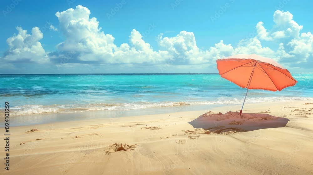 Sunny day at the beach with an umbrella on summer holiday Sunny day at the beach with an umbrella on summer holiday