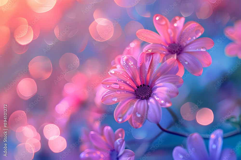 Delicate Pink Flowers with Dew Drops Delicate Pink Flowers with Dew Drops