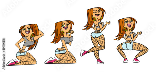 Twerk dancer redhead girl. Character collection in cartoon style.