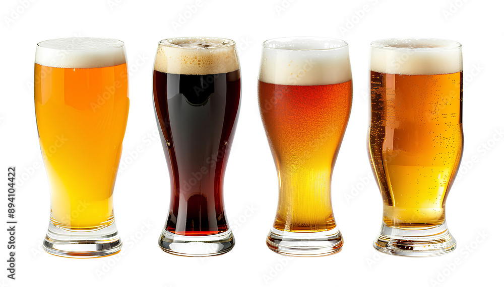 Different kinds of beer in beer mugs isolated on transparent background Different kinds of beer in beer mugs isolated on transparent background