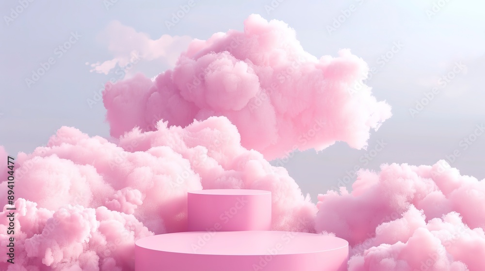Background podium pink product sky platform display cloud pastel scene render stand. 3d render illustration. Background podium pink product sky platform display cloud pastel scene render stand. 3d render illustration.