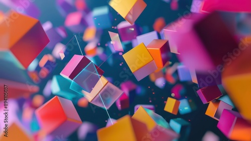 abstract visualization of derivative markets, with colorful floating geometric shapes representing different financial instruments interlocking in a dynamic 3D space