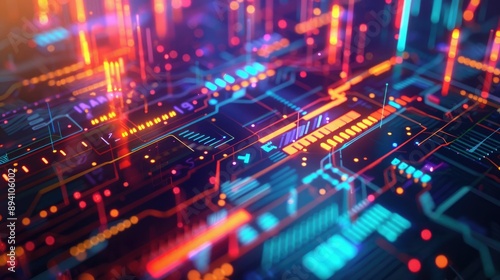 Abstract depiction of financial graphs and charts in neon colors