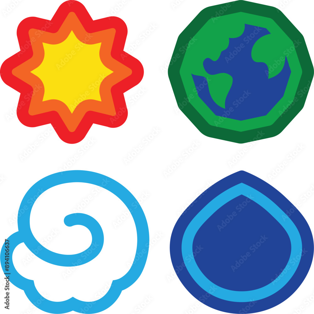 Simple Elemental Icons - Fire, Earth, Air, Water Simple Elemental Icons - Fire, Earth, Air, Water
