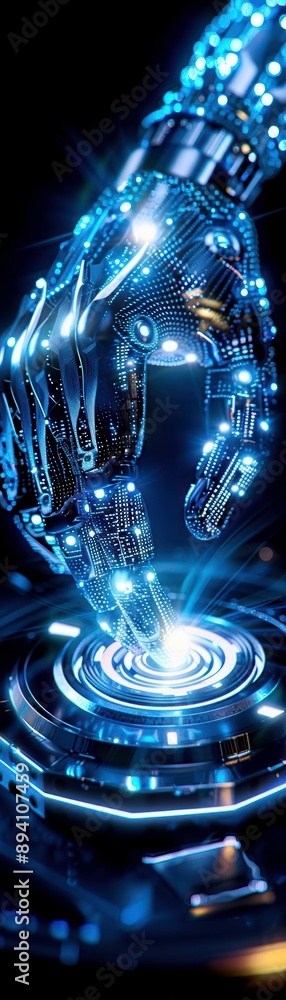 Obraz premium Realistic closeup of a highresolution robotic hand manipulating small objects