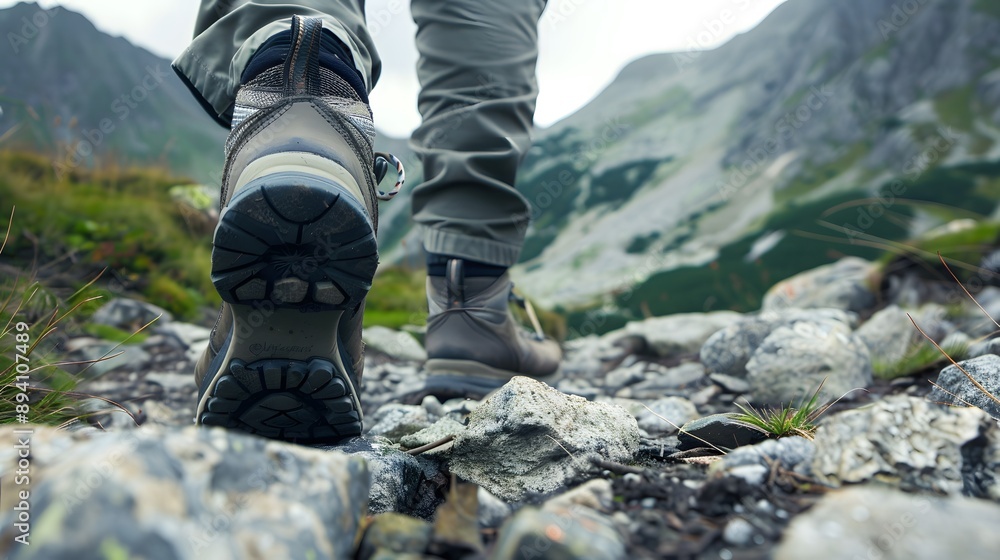 Hiking boots on rocky terrain with mountain landscape background, hiking, boots, rocky, terrain, mountain, landscape, outdoor, adventure, exploration, nature, wilderness, travel, footwear. Hiking boots on rocky terrain with mountain landscape background, hiking, boots, rocky, terrain, mountain, landscape, outdoor, adventure, exploration, nature, wilderness, travel, footwear.