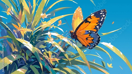 南国の蝶々と青空の風景