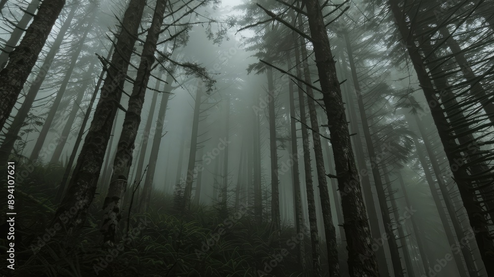 Naklejka premium Misty Morning in an Enchanted Forest