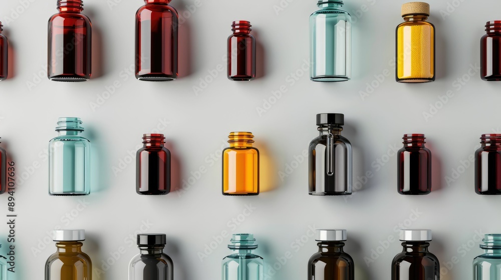 Abstract medicine bottles arranged in a geometric pattern Abstract medicine bottles arranged in a geometric pattern