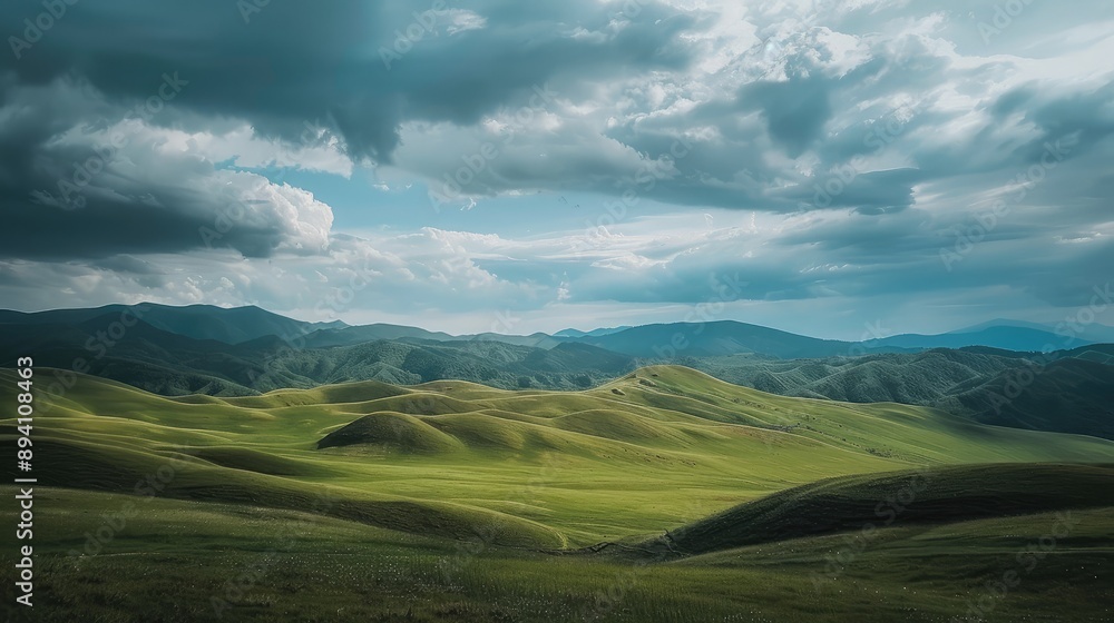 Serene Rolling Hills Under a Dramatic Sky Serene Rolling Hills Under a Dramatic Sky