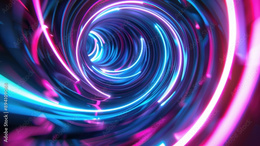 Abstract swirling neon light trails in a dark background Abstract swirling neon light trails in a dark background