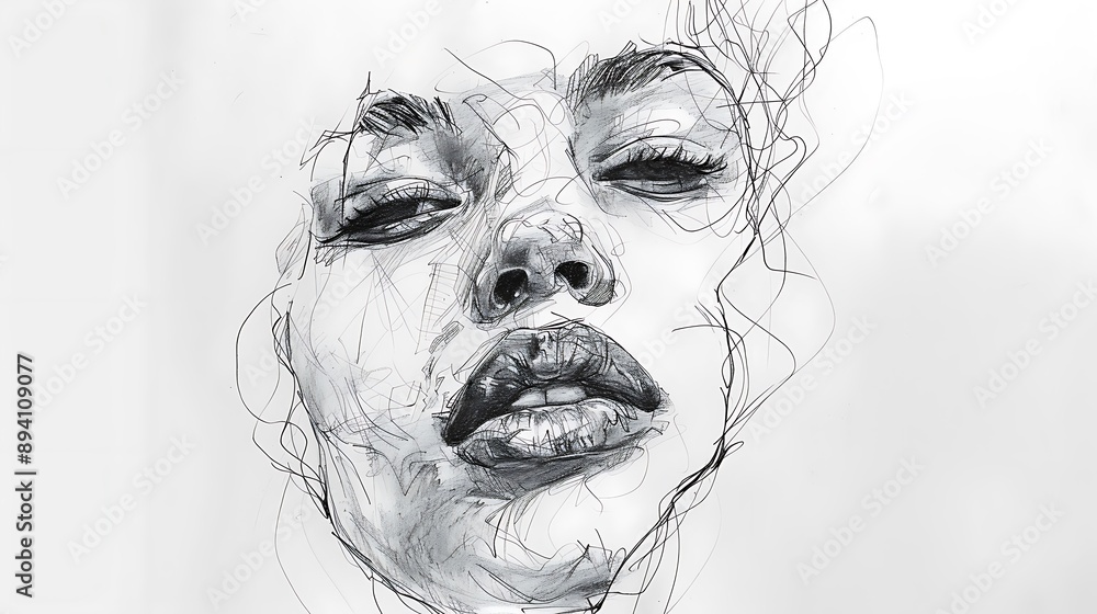 Intricate Line Art Portrait of a Woman
