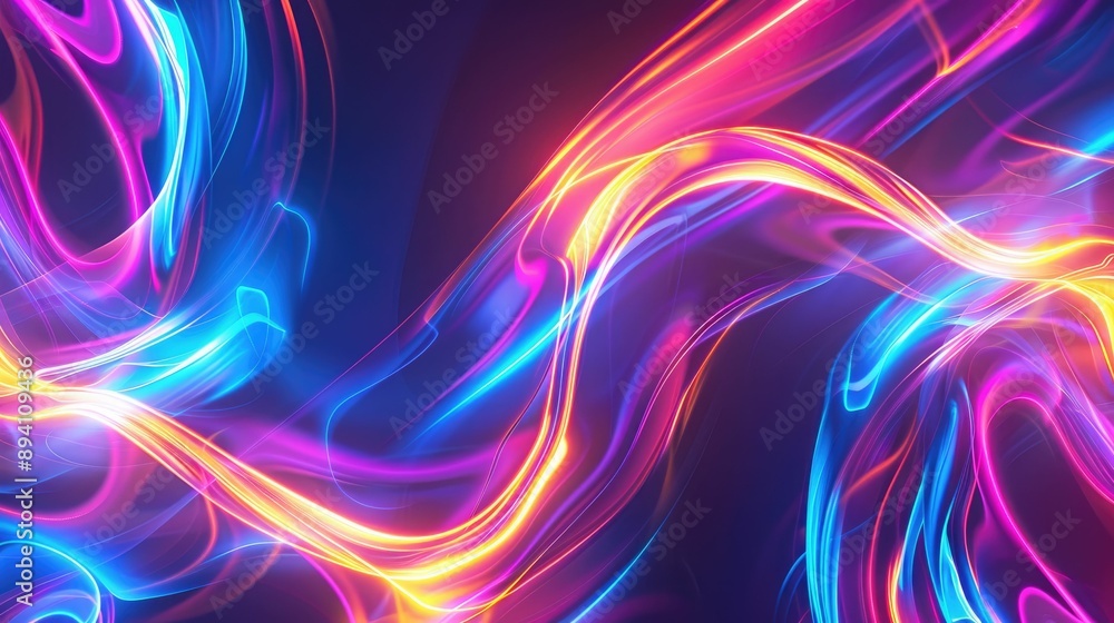 Abstract swirling neon light trails in a dark background Abstract swirling neon light trails in a dark background