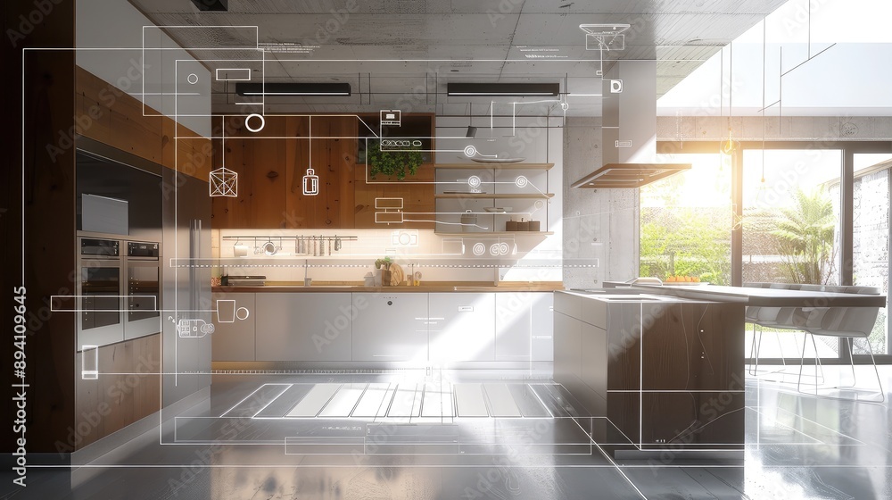 Modern Kitchen Design with Conceptual Overlay Diagrams Modern Kitchen Design with Conceptual Overlay Diagrams