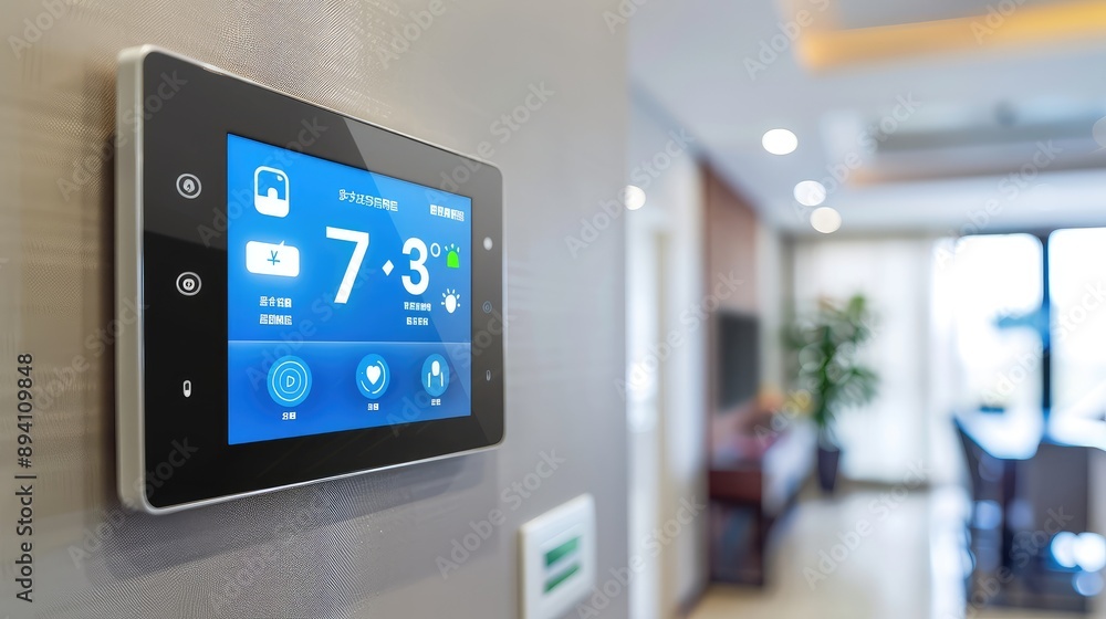 Smart Home Thermostat in Modern Living Room Smart Home Thermostat in Modern Living Room