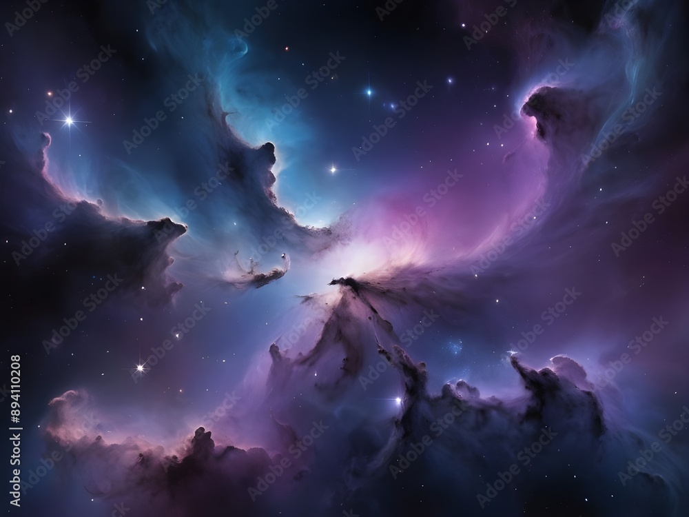 A stunning, vibrant galaxy background featuring swirling clouds of iridescent blue and purple gas, illuminated by a multitude of twinkling stars that gradate in size and intensity Generative AI A stunning, vibrant galaxy background featuring swirling clouds of iridescent blue and purple gas, illuminated by a multitude of twinkling stars that gradate in size and intensity Generative AI