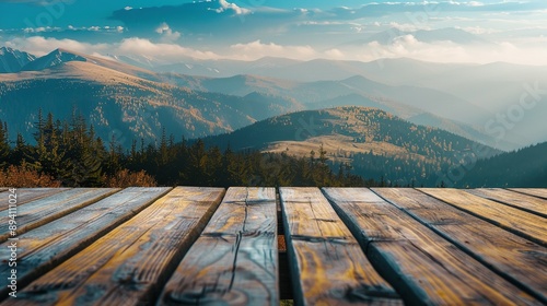 Mountain Landscape on a Wooden Table Top