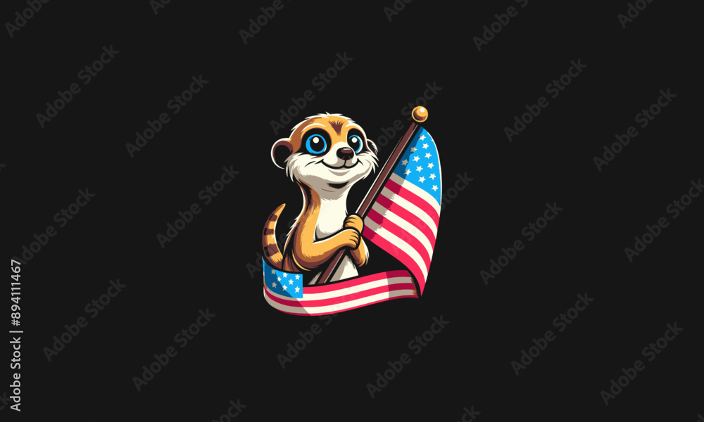 Fototapeta premium meerkat holding flag american vector mascot design