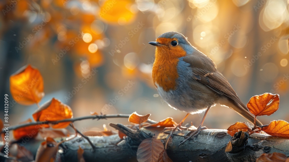 A beautiful photo of the European robin standing on a wood branch. A beautiful photo of the European robin standing on a wood branch.
