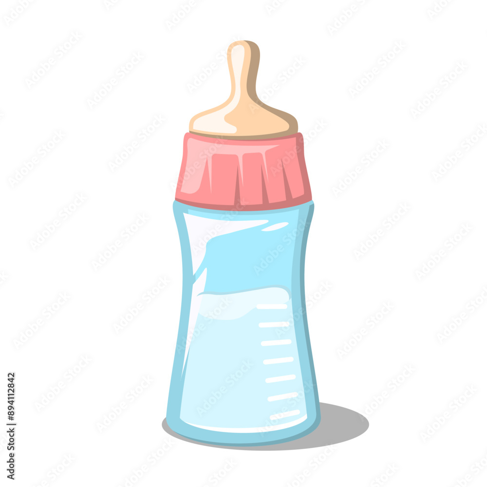 Baby milk bottle. Nutrition in the plastic container for a newborn. White drink, dairy product. Isolated vector illustration in cartoon style Baby milk bottle. Nutrition in the plastic container for a newborn. White drink, dairy product. Isolated vector illustration in cartoon style