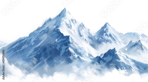 Snowy mountains peak isolated on transparent background.