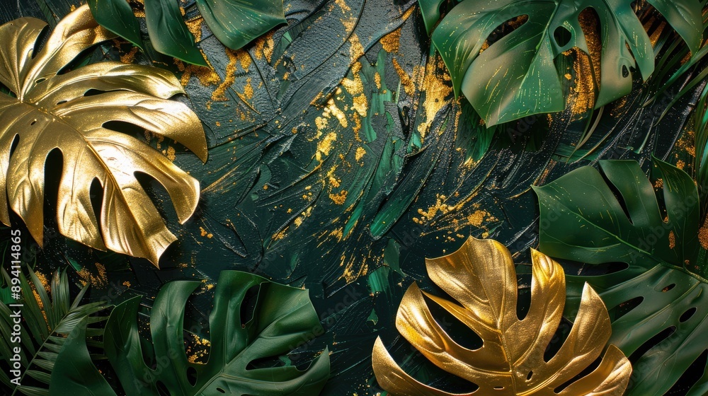 Obraz premium Tropical foliage adorned with golden paint