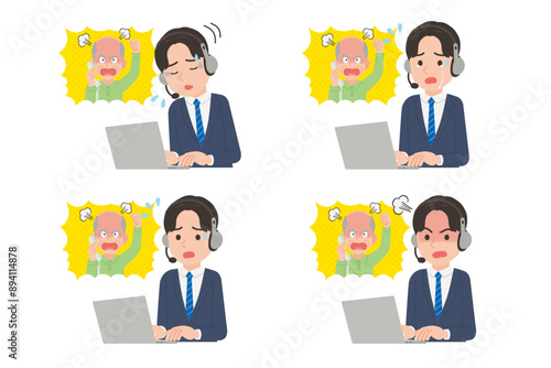 クレーム対応する男性オペレーター　表情セット