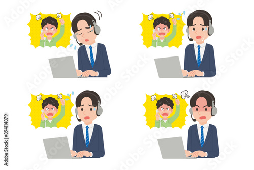 クレーム対応する男性オペレーター　表情セット