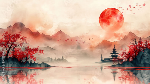 Wallpaper Mural Painting of traditional Japanese icon and pattern background Torontodigital.ca